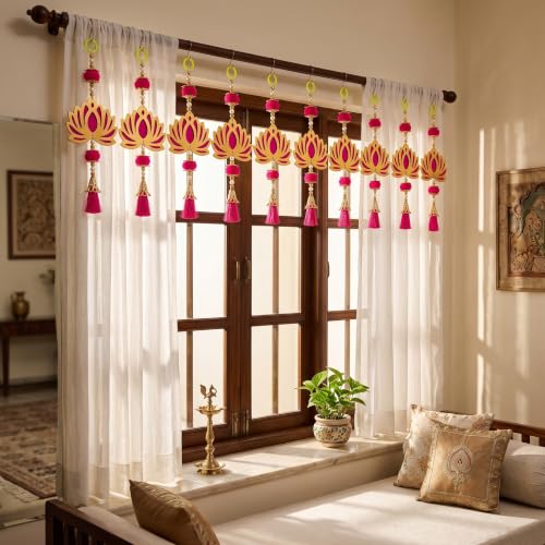 Image of JH Gallery Pink Pom Pom Lotus for Ganpati Decoration Setup for Home - Handmade Ganesh Chaturthi Backdrop, Pooja Room, Mandir & Main Door Toran (11 Inch, Pack of 10)