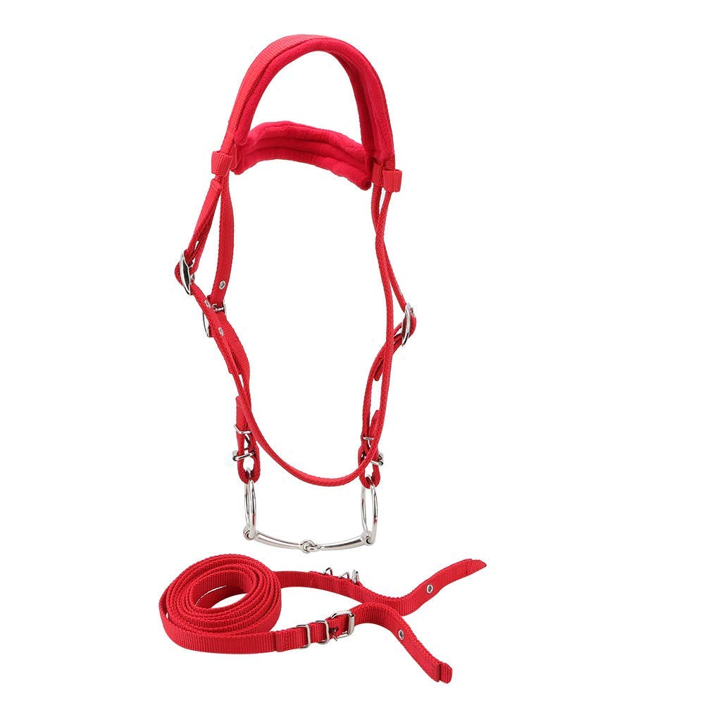 Cyrank Briglia per Cavallo, Briglia per Cavallo Rimovibile Rossa Regolabile Imbracatura per Redini Testiera per Cavallo Accessori Equestri per Cavallo con Morbido Cuscino