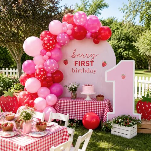 Image of TONIFUL 100 Pack Red Pink Polka Dot Latex Balloons - Sweet Berry Theme Balloon for Birthday Bridal Baby Shower Wedding Bachelorette Sweet 16 Party Decorations