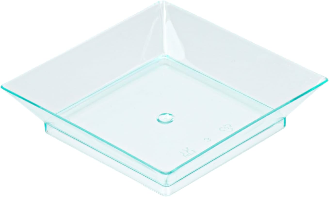 Restaurantware 2.5 x 2.5 Inch Mini Tasting Plates 100 Disposable Square Plastic Plates - Durable Stylish Seagreen Plastic Hors D'oeuvre Serving Plates For Desserts Or Appetizers At Parties