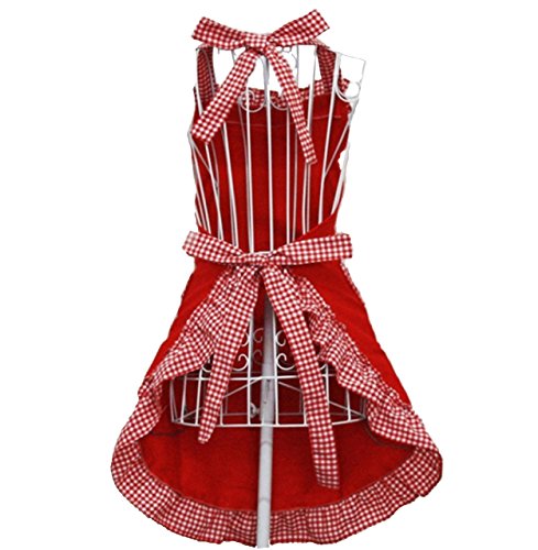 Hyzrz Cute Fashion Cotton Red Aprons For Women Girls Vintage Cooking Retro Apron With Pockets For Mother's Day Gift #TOP2