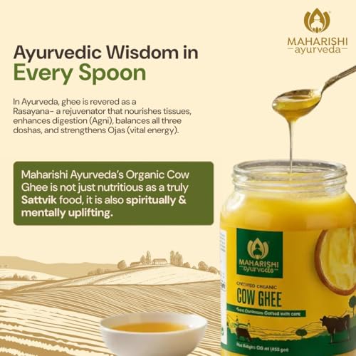 Image of Maharishi Ayurveda Organic Desi Cow Ghee - 500ml, Pack of 2 | Lab Tested | 100% Pure & Natural, Grass-Fed Cow Ghee in Glass Jar, Rich Aroma