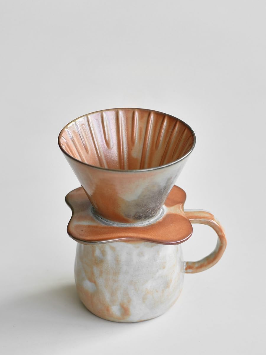 Fay Bless Vintage Ceramic V60 zestaw kapaczy do kawy – ręcznie wykonany rustykalny zaparzacz do kawy z kubkiem i dzbankiem (4)