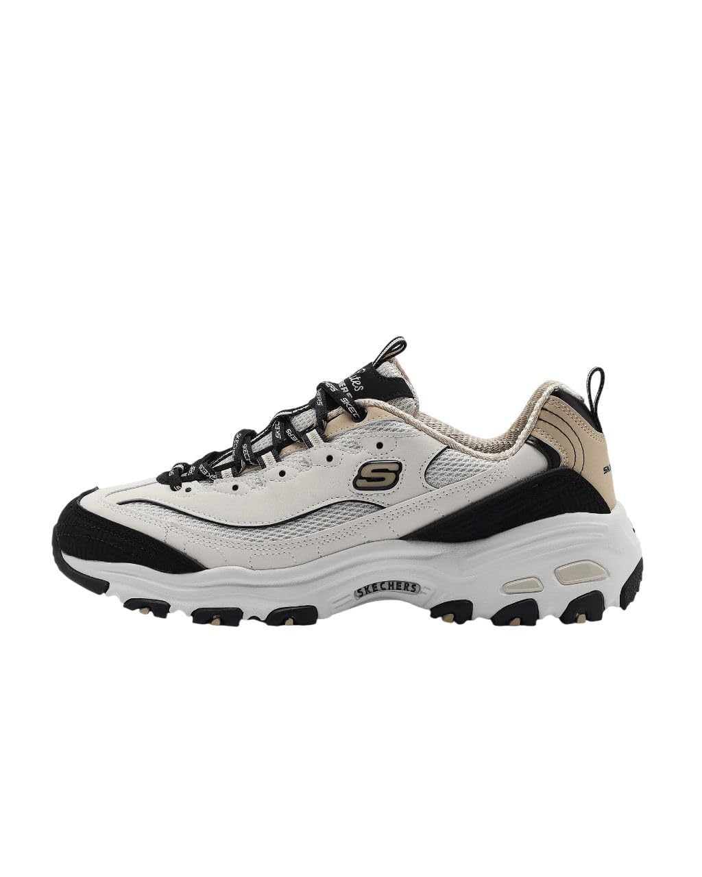 Skechers Sneaker D'Lites Retro Rewind Donna, Finitura Naturale Duraleather Nero Naturale, 38.5 EU