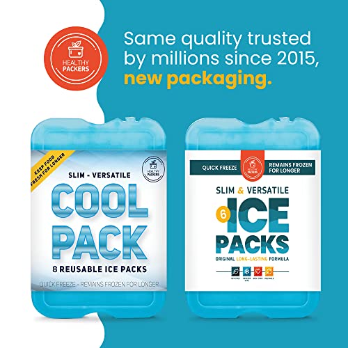 Healthy Packers Ice Packs for Lunch Boxes & Coolers - Freezer Packs - Original Cool Pack | Cooler Accessories for Beach, Camping & Fishing | Slim & Long-Lasting Reusable Ice Pack for Cooler