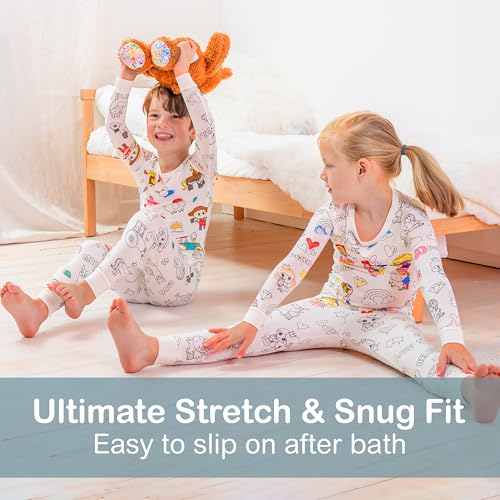Craftikit® Kids Coloring Pajamas with Markers - Soft Bamboo Viscose 2-Piece Unisex PJs Set, Snug Fit Color Your Own Pajamas3