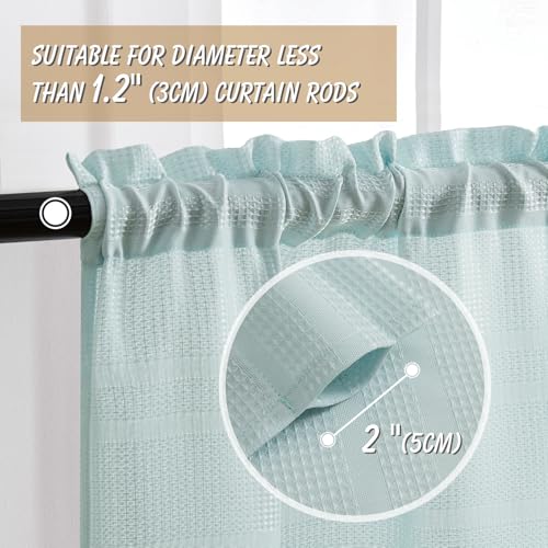 Home Queen Waffle Tier Curtains for Bathroom, Water Repellent Rod Pocket Small Drapes, 30 W X 45 L Inch Each, Solid Blue — view 2