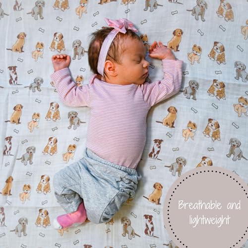 Image of LollyBanks 100% Cotton Baby Blankets 2 Pack, Gentle and Soft Muslin Swaddle Blanket for Girls, Lightweight 47 x 47 Inches Newborn Receiving Blanket, Newborn Essentials Must Haves (Puppies and Tan)