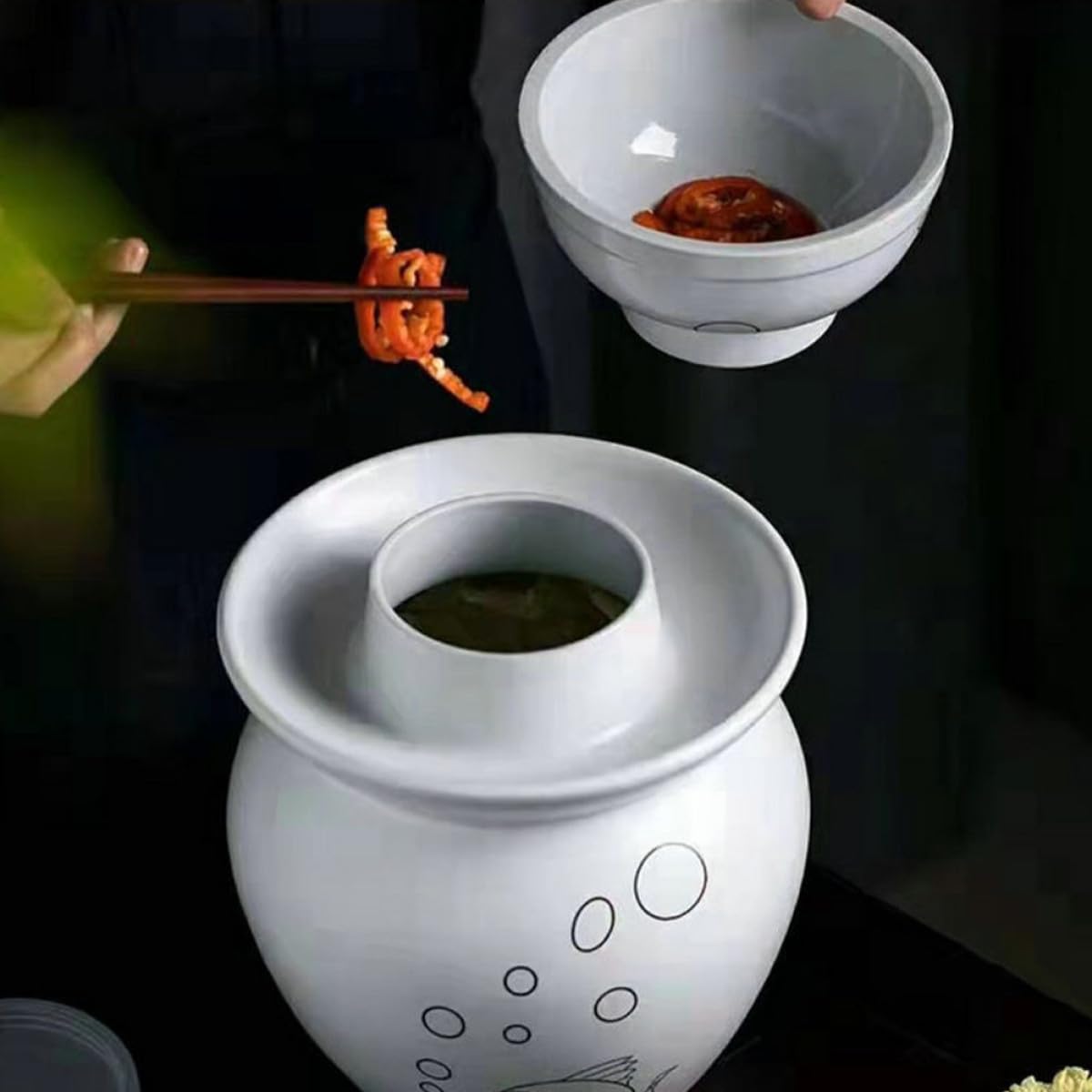 BESPORTBLE Vaso per Fermentazione Alimentare in Materiale Inorganico da 0,75 Kg Coperchio Ermetico e Facile da Pulire per Conservazione Sottaceti e Verdure Fermentate in Cucina