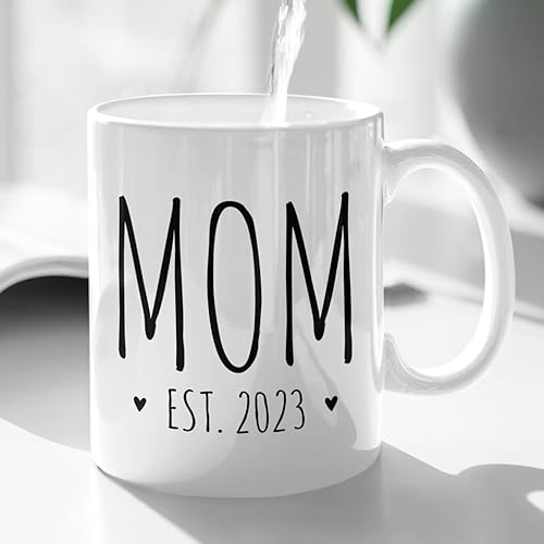 Miniatura 5 de Exxtra Gifts Mom Est 2023 - Taza para baby shower, para mamá promocionada, para nuevos padres esperados, 11 onzas, color blanco