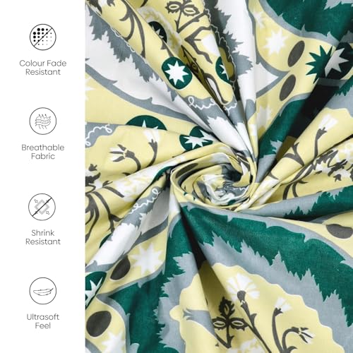 Image of Rivermoor 200 TC Ultrasoft Cotton Bedsheet for Double Bed | Queen Size Bed Sheet with 2 Pillow Covers | Green Floral Print | 88 x 96 Inches | Breathable & Hypoallergenic