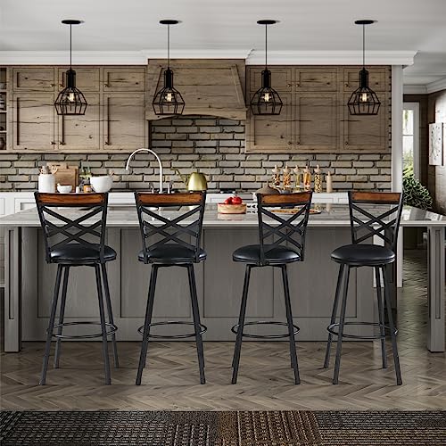 Katdans Black Bar Stools Set Of 2 Swivel Barstools With Back Counter Height Kitchen Island Stools 24"-29" Adjustable Seat Height For Bar, Pub, Bistro, Kitchen, Restaurant, Ks210516Bl #TOP3