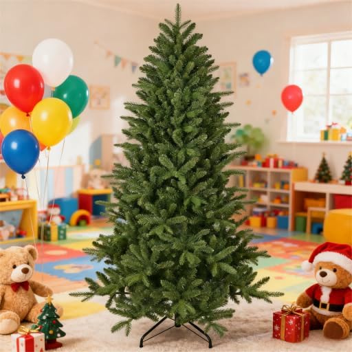 6ft Artificial Christmas Tree, Unlit Green Xmas Tree with PE/PVC Branch Tips, Hinge Design for Easy Assembly Green 6ft