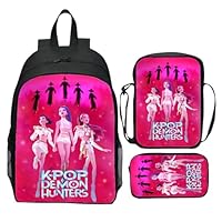 Générique Sac à Dos Kpop Huntri/X Sac à dos d'écolier avec motif Demons Hunters 3 Pièces avec Sac Bandoulière & Trousse pour Garçons, Filles Fans de K-pop (Light Violet, A)