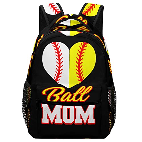 Funny Ball Mom Softball Baseball Laptop Backpack Shoulder Bag Daypack With Adjustable Strap For Casual School Travel #TOP19