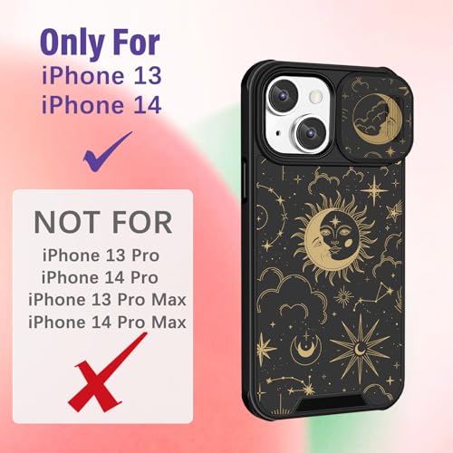 Image of Funermei for iPhone 13 /for iPhone 14 Case - Women Girls Cute Phone Cover Girly Pretty Aesthetic Sun Moon Stars Unique Design with Camera Cover Funda for Apple for iPhone 13 /for iPhone 14