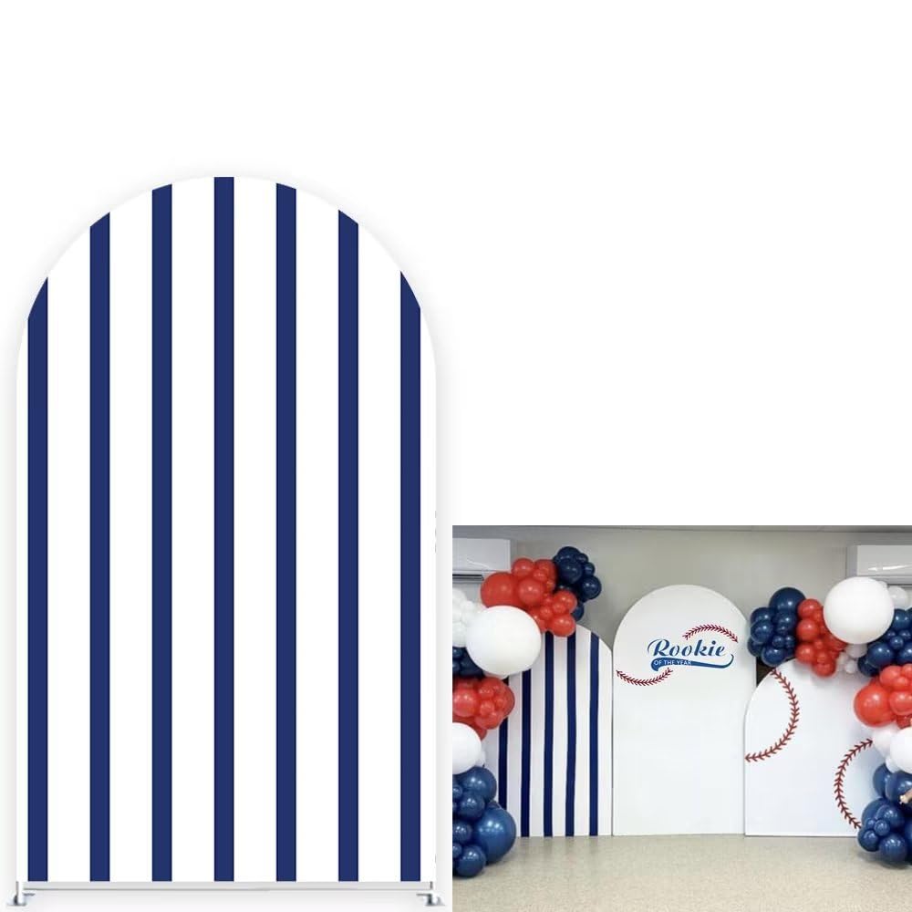 Iydamc Blue Stripes Arch Stretchy Fabric Covers for Boy Baseball Party Sport Theme Double Sided Arched Backdrop Cover Baby Shower Birthday Props(Cover