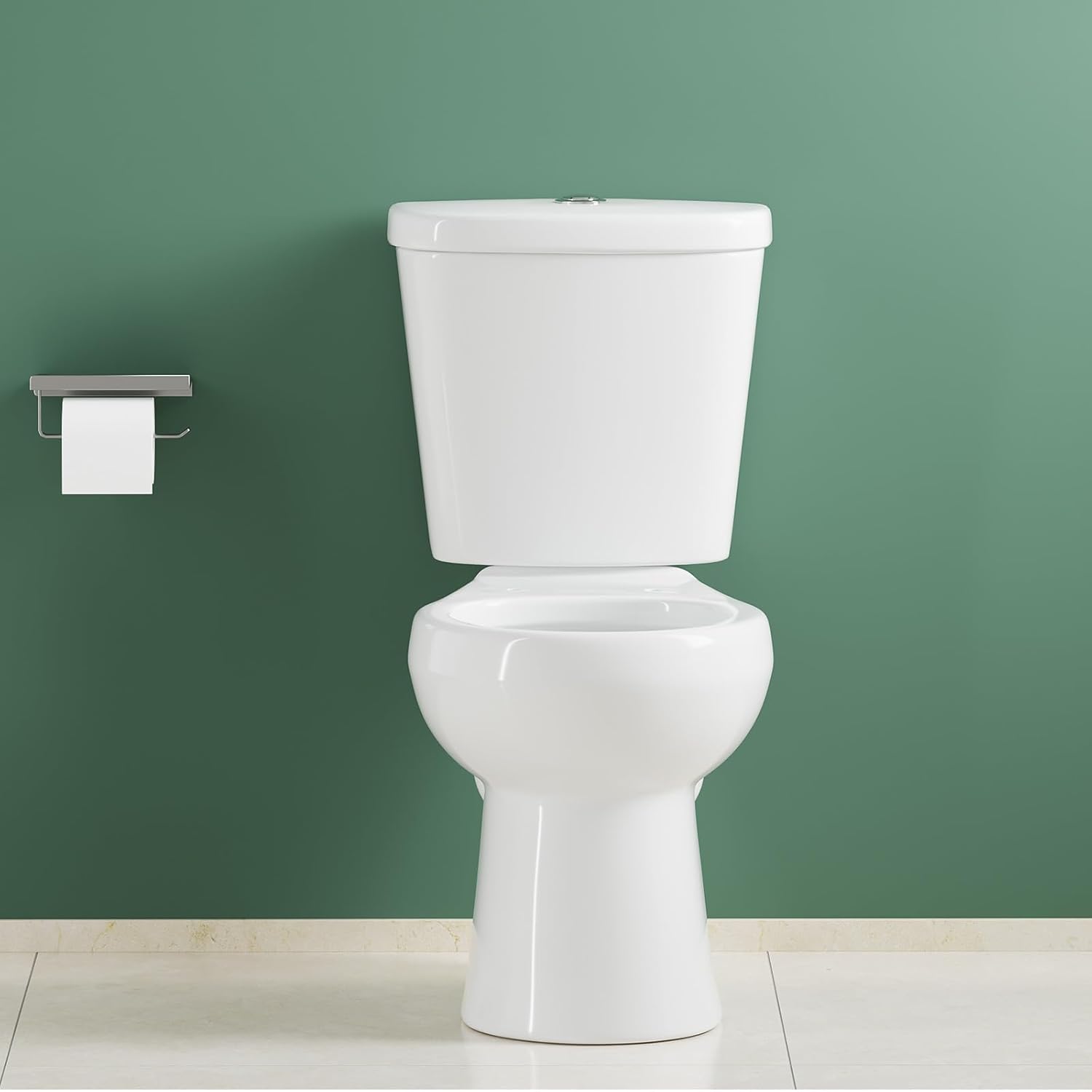 Two Piece Toilet Round, Top Dual Button, High-Efficiency Flushing, Comfort Height 17" Toilet, Water-Saving Low Consumption Porcelain Bathroom Toilet for Home(with Water Fixture)