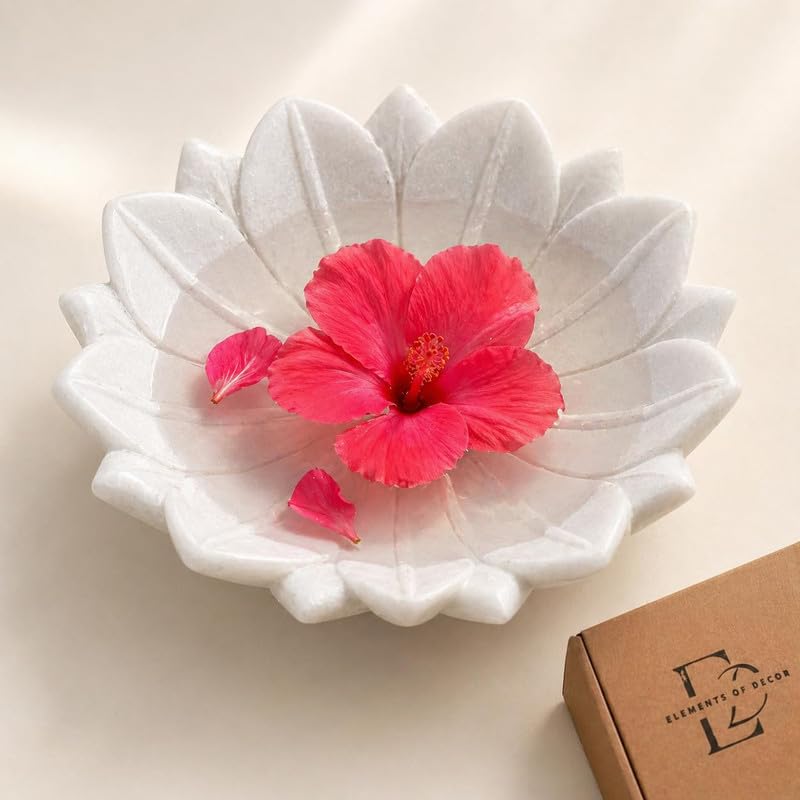 Image of Marble Urli Bowl for Home Decor | Handcrafted Floating Bowl, Decorative Centerpiece for Living Room Table, Luxury Stone Urli Dish, Pooja Decor & Festive Gift Item (Floral /6 Inch)