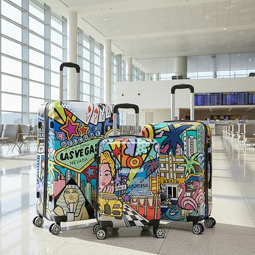 Image of InUSA Cities Print Luggage with Spinner Wheels | Durable Lightweight Hardside Suitcase | Travel Bag with Handle and Trolley | (20in, 24in, 28in) 3 Piece Set