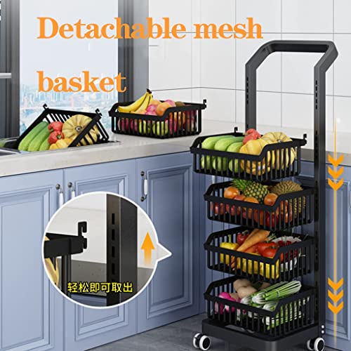 Scaffale regolabile con ruote, carrello a 4 ripiani da pavimento per dispensa da cucina e organizzazione di utilità