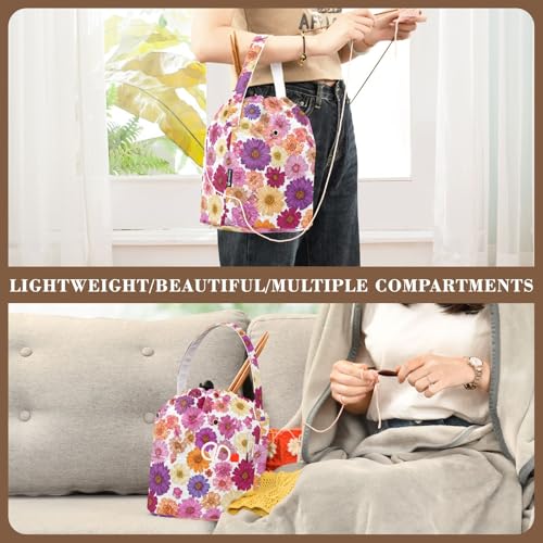 Image of Tatenale Crochet Bag Yarn Bag Knitting Project Bag with Pockets and Handle Portable Yarn Storage Organizer Tangle Free 8.3x11 InchRed Purple Yellow Daisy06