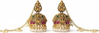 Ethnic Lakshmi Ji Jhumka Earrings with Pearl Drops and Kan Chain for Women Price In India