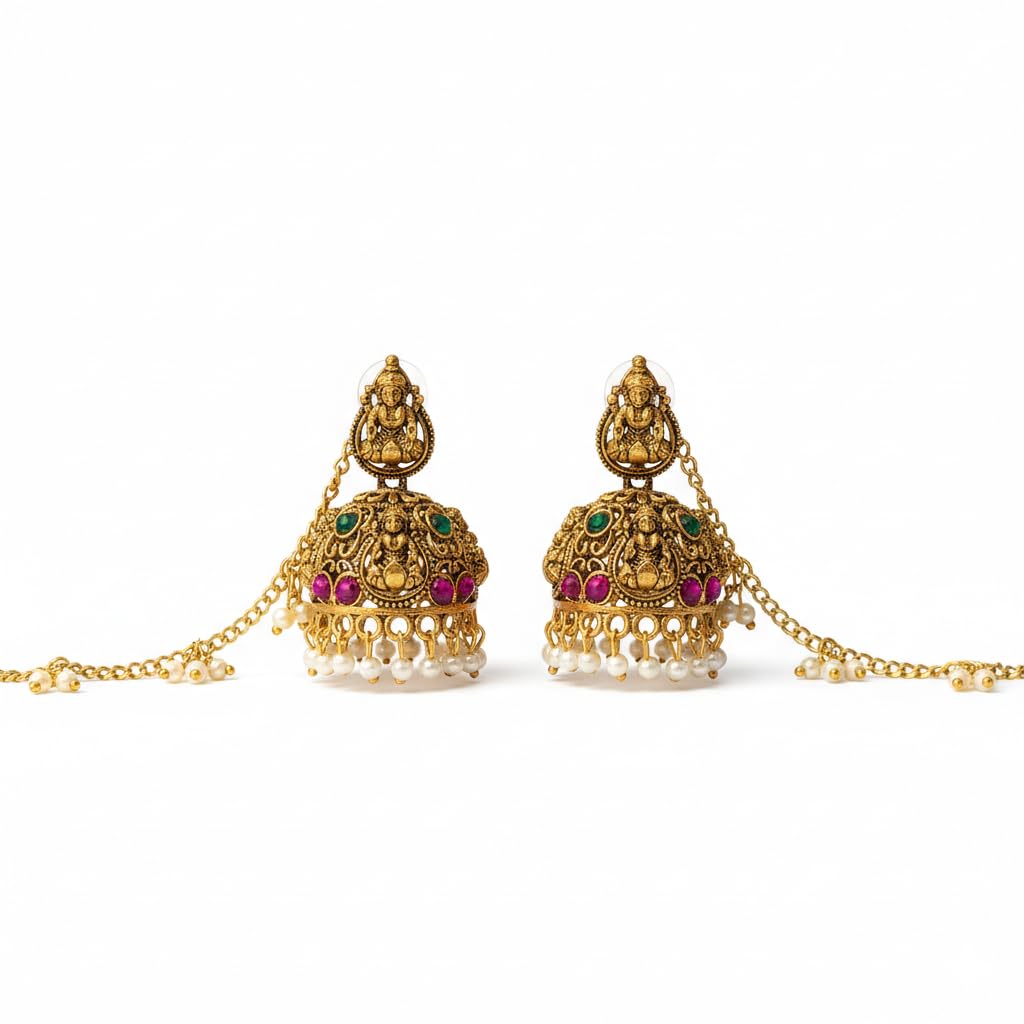 Ethnic Lakshmi Ji Jhumka Earrings with Pearl Drops and Kan Chain for Women - Review, Price and Buying Guide