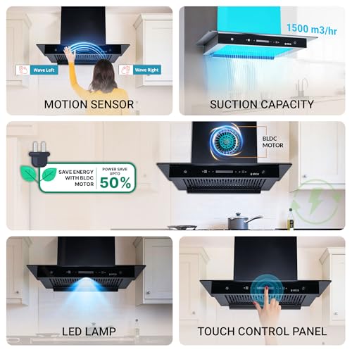 Image of Elica 60cm 1500 m3 /hr BLDC Filterless Autoclean Kitchen Chimney | 15 Years Motor and 5 Years Comprehensive Warranty | FLAT FL 600 BLDC HAC LTW MS NERO | Black | 9 Speed Touch Control + Motion Sensor