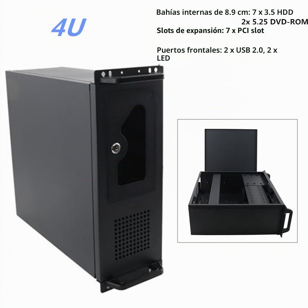 Gabinete de red 4U para servidor, con 7 ranuras PCI, montaje en bastidor, caja de 4U rack, 7 bahías de disco duro de 3,5", 450 x 430 x 177 mm