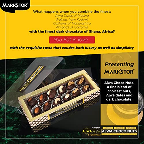 Image of MARKSTOR Dried Ajwa Dates And Nuts - Ramadan Gift Box (12 Pieces)- Gourmet Collection Of Exotic Arabian Dates Filled With Select Nuts