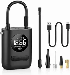 Compressor de ar portátil mini com inflador de pneu, bateria recarregável de 4000 mAh, bomba sem fio 150 PSI, luz de emergência LED e calibrador para carro, bicicleta, motocicleta e bola