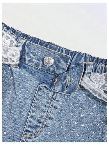GORGLITTER Girl's Rhinestones Flare Jeans Lace Bow Elastic High Waist Jeggings Bell Bottom Denim Pants4