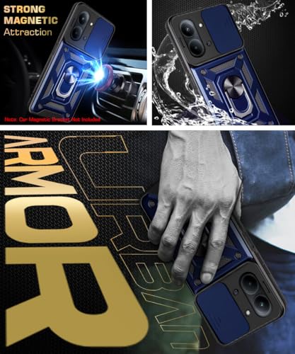 Image of WOW IMAGINE Tough Armor Bumper Mobile Back Case for Mi Redmi 15C 5G | Poco C85 5G | Sliding Camera Cover | Shock Proof 360 Protection | Hybrid PC + TPU | Ring Holder with Kickstand - Blue