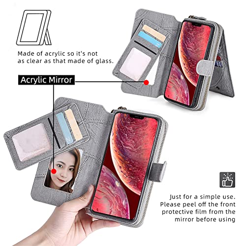 Funda tipo cartera para IP 14 Pro Max con tarjetero desmontable y correa gris 6