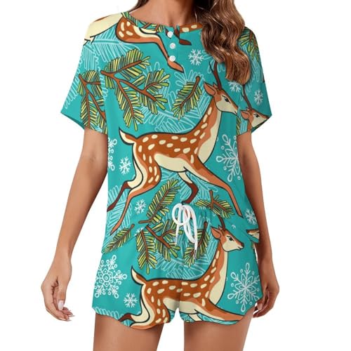 Pyjama pour femme manches courtes Feuilles D'élan contre la chaleur de l'été