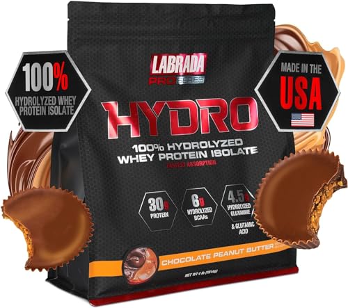 Labrada Hydro 100% Pure Hydrolyzed Whey Protein Isolate Powder Lactose Free Glutamine Fastest Digesting Whey Available Instant Mixing Delicious Taste 45 Servings 4lb (Peanut Butter)