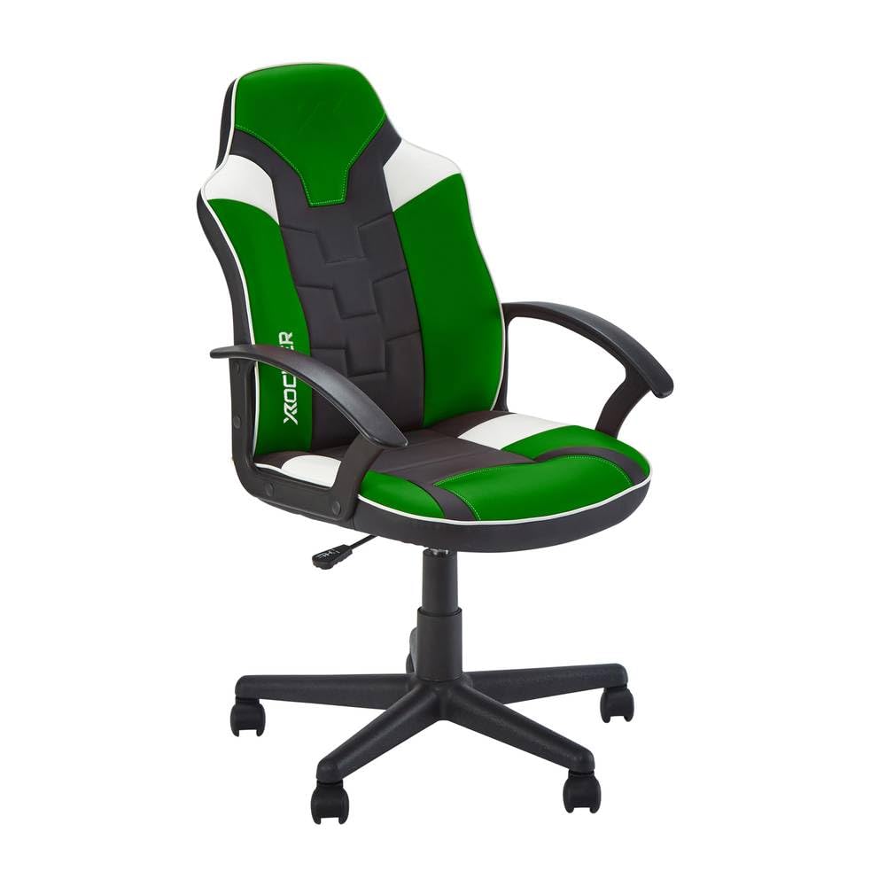 X-Rocker Saturn Mid Back Compact Gaming Chair for Kids & Teens - Ergonomic, Comfortable, Height Adjustable, Wipe-Clean Faux Leather - Black/Green — image 1