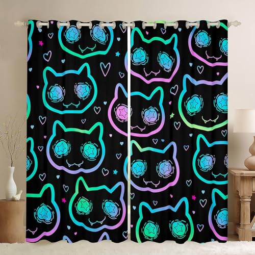 Rideaux Erosebridal Halloween cartoons animaux cœur néon, 76" x 45", noir