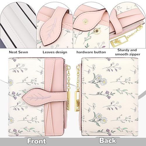 Small Wallet Womens Pink Flower Cute Wallets for Ladies Slim Change Purse for Ladies Bifold Wallet Womens With Zipper Coin Pocket Purses Card Holder for Women3