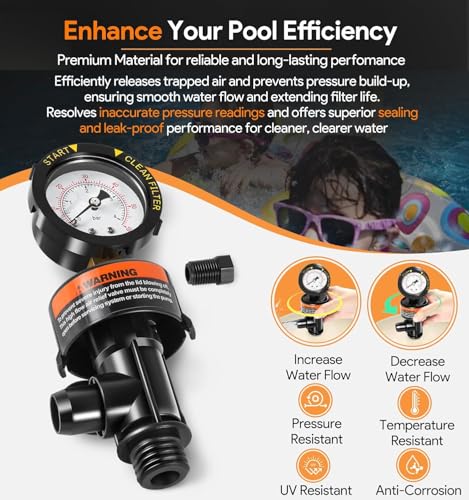 Luftablassventil mit Manometer für Poolfilter – Ersatzkompatibel zu 98209800 & 190058 – Passend für Clean & Clear, Warrior, FNS, Predator – Hochleistungs-Druckentlastungsventil inkl. Dichtungen & Tefl