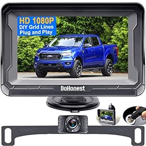 Backup Camera HD 1080P Rear View Monitor Kit Night Vision Waterproof Reverse Camera for Car Truck Pickup Minivan DIY…