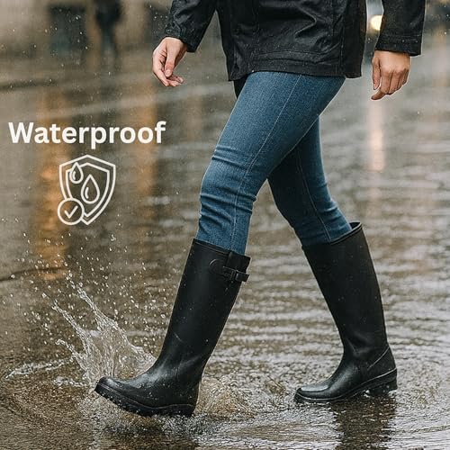 Alpine Swiss Reya Womens Waterproof Mid Calf Rain Boots | Tall Rubber Garden Boots | Anti-Slip Outdoor Work Mud Boot | Wellington Boots Rain Shoes2