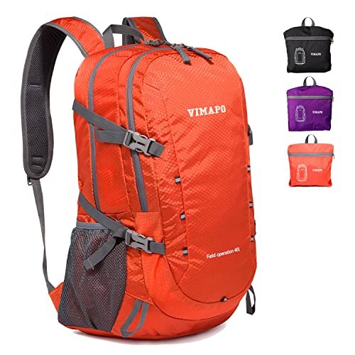 Vimapo 40L Foldable Ripstop Nylon Hiking Backpack Orange