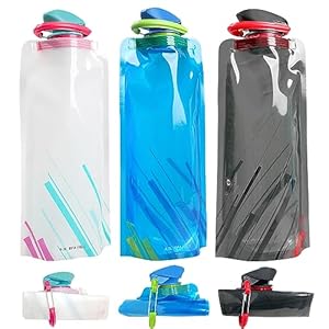 (3 Pack) 700ml Large Foldable Water Bottle Fully Collapsible Stock Bottle, Portable Water Bottle for Running Cycling outdoor (Black, Blue, White