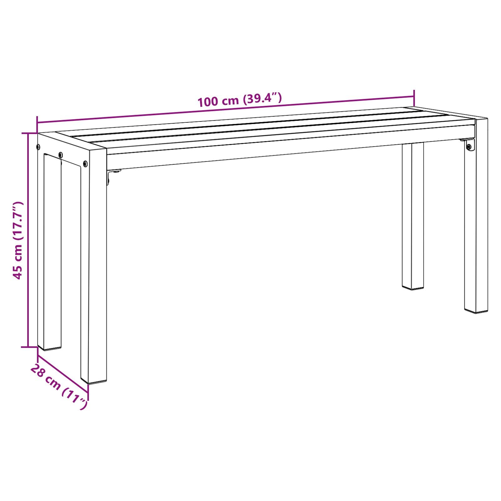 vidaXL Banco de jardín Negro 100 x 28 x 45cm Acero, Banco metálico Rectangular para jardín y terraza, mobiliario Exterior Moderno y Duradero, decoración Funcional para Patio