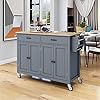 Kitchen island cart on locking wheels with 4 cabinet and 2 drawers rolling coffee bar trolley wsolid wood tabletop adjustable shelves spice towel side rack for dining room gray  urban country home decor
