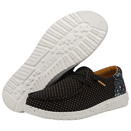 Image of HEYDUDE Women's Wendy Funk Floral Dot Size 10 Black | Women's Shoes | Women's Lace Up Loafers | Comfortable & Light-Weight