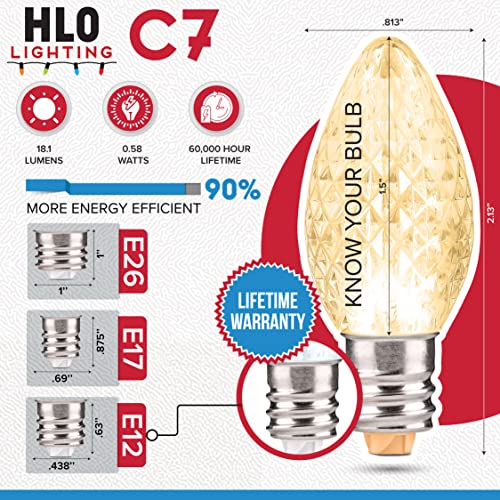 Holiday Lighting Outlet Faceted C7 Christmas Lights | Sun Warm White Led Light Bulbs Holiday Decoration | Warm Christmas Decor For Indoor & Outdoor Use | 2 Smd Leds In Each Light Bulb | Set Of 25 #TOP2