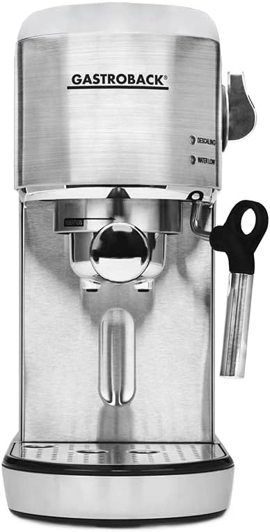 GASTROBACK 42716 Design Espresso Piccolo Espresso Coffee Maker with Spout for Milk Frother, 19 Bar, Fast Heating (40 Seconds), Stainless Steel, 1.4 Litres